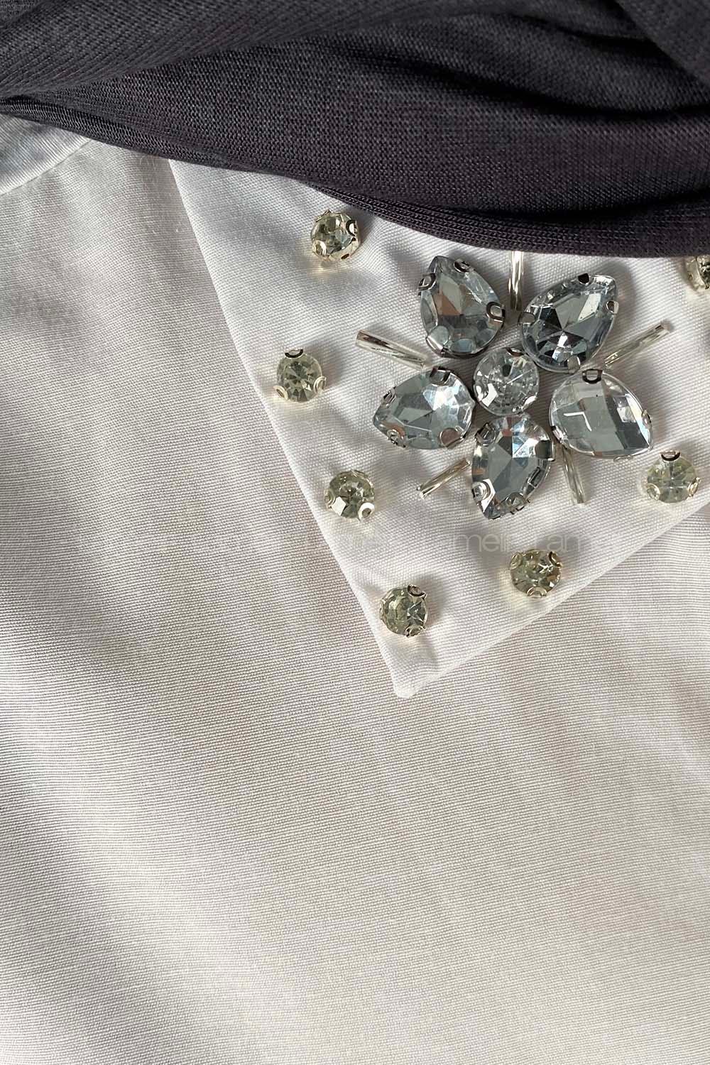 Modalamelif Yaka Taş Detaylı Oversize Gömlek Beyaz