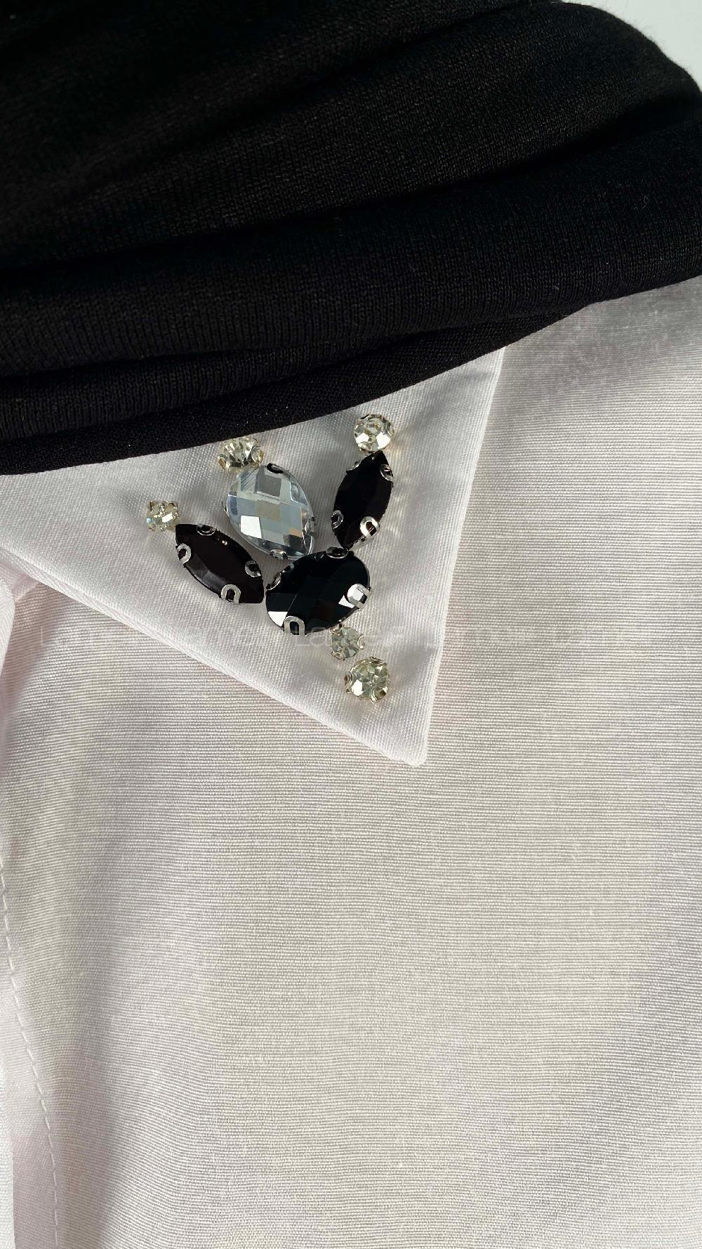 Modalamelif Yaka Taş Detaylı Oversize Gömlek Beyaz