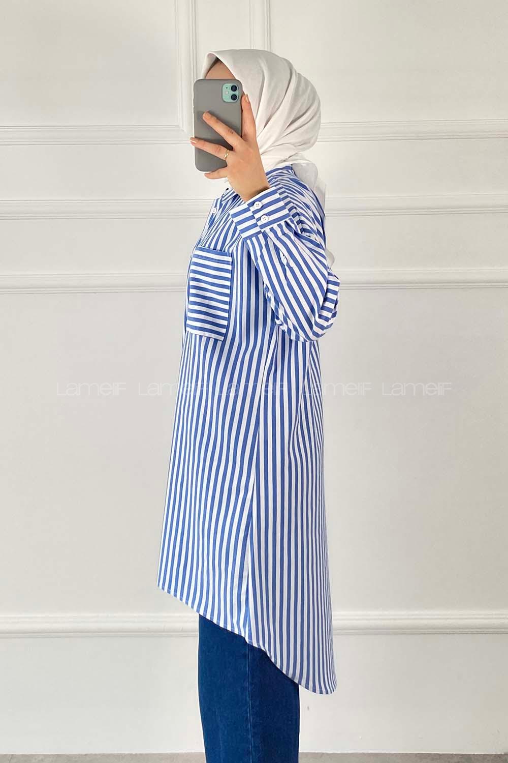 Blue Shirt Collar Long Arm Cotton Unprinted Shirt