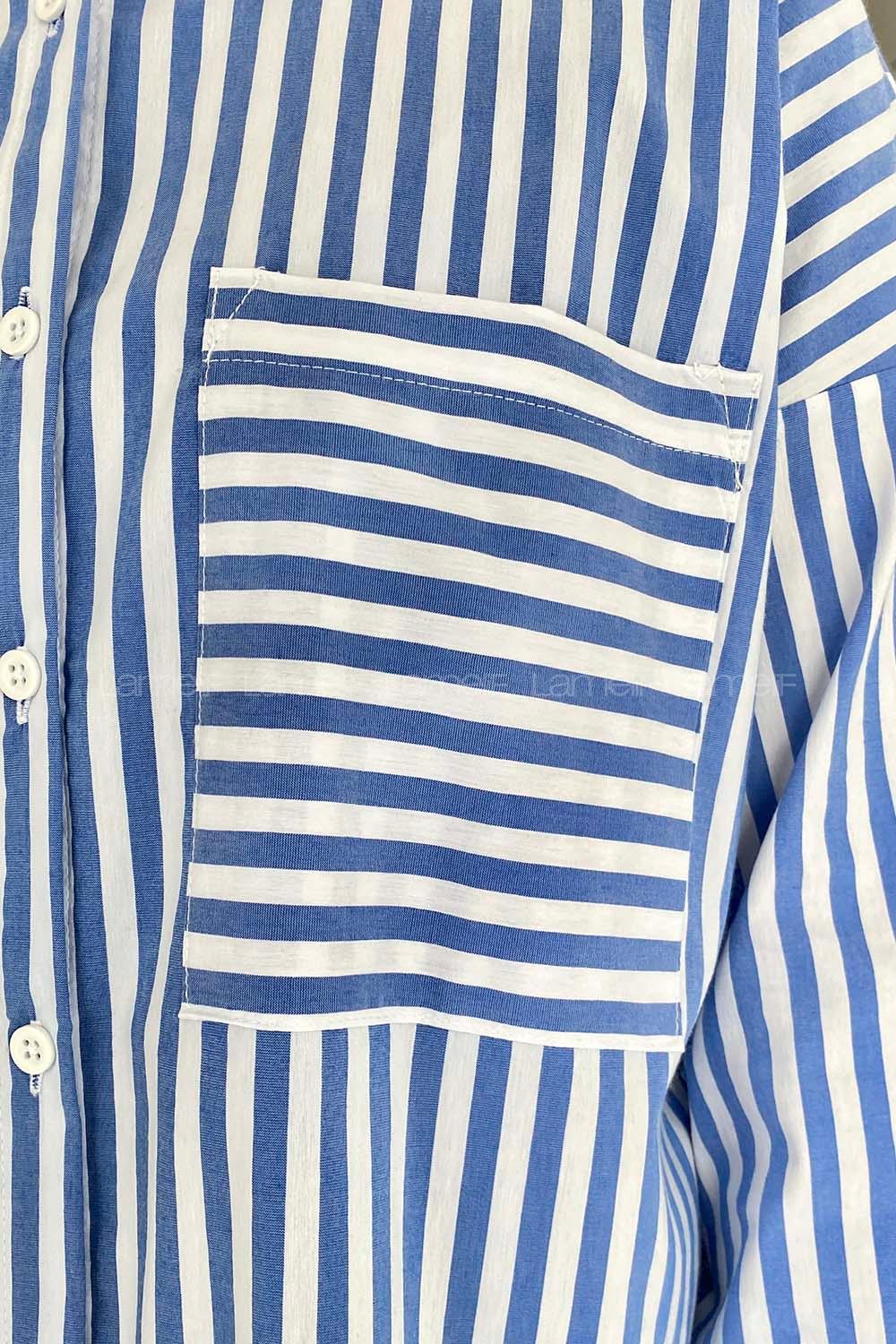 Blue Shirt Collar Long Arm Cotton Unprinted Shirt