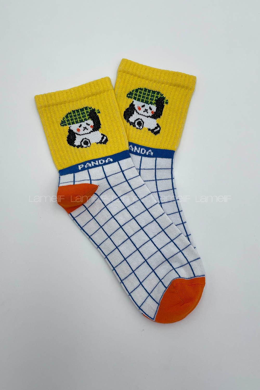 Modalamelif Grid Panda Çorap Sarı