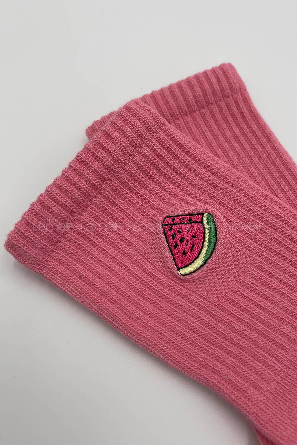 Modalamelif Karpuz Nakışlı Soket Çorap Pembe