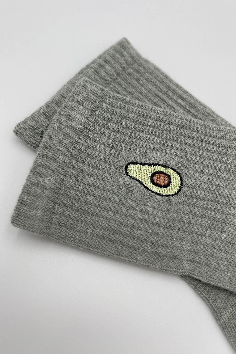 Modalamelif Avokado Nakışlı Soket Çorap Gri