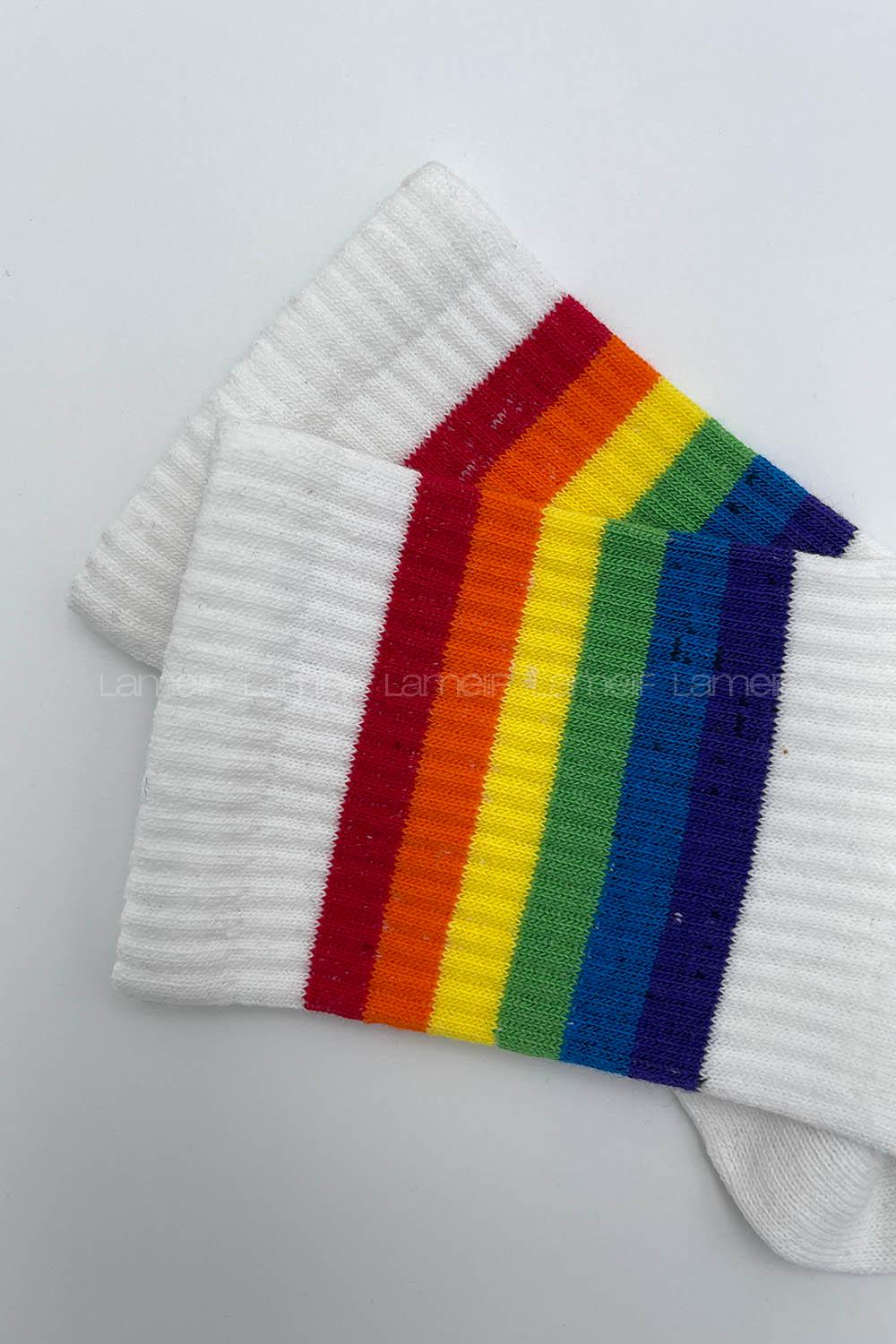 Modalamelif Gökkuşağı Çizgili Soket Çorap Beyaz