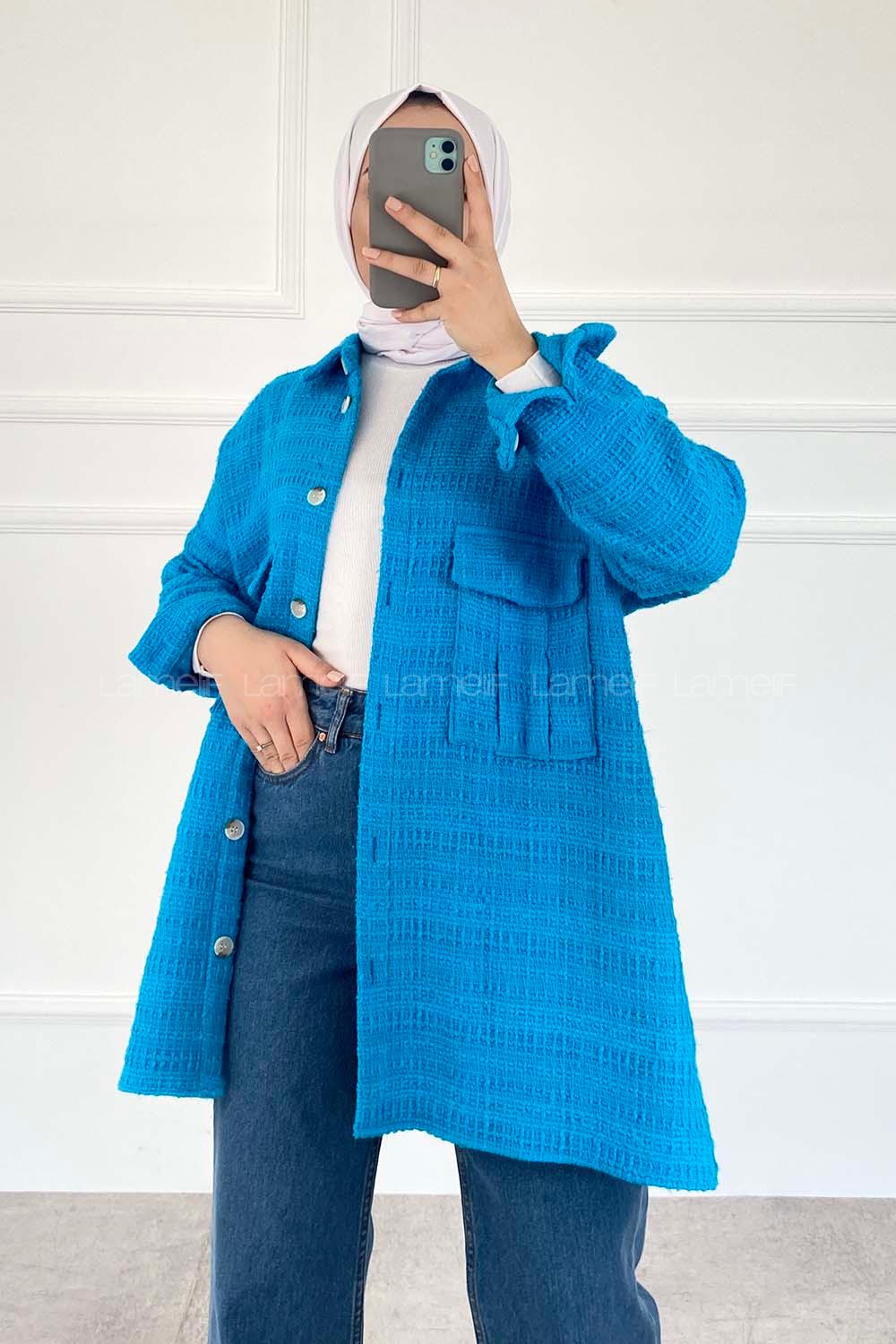 Modalamelif Önü Düğmeli Çift Cep Gömlek Petrol Mavisi