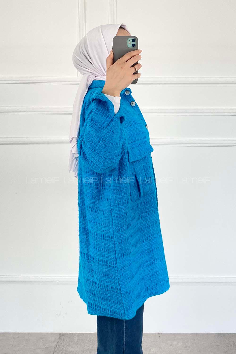 Modalamelif Önü Düğmeli Çift Cep Gömlek Petrol Mavisi