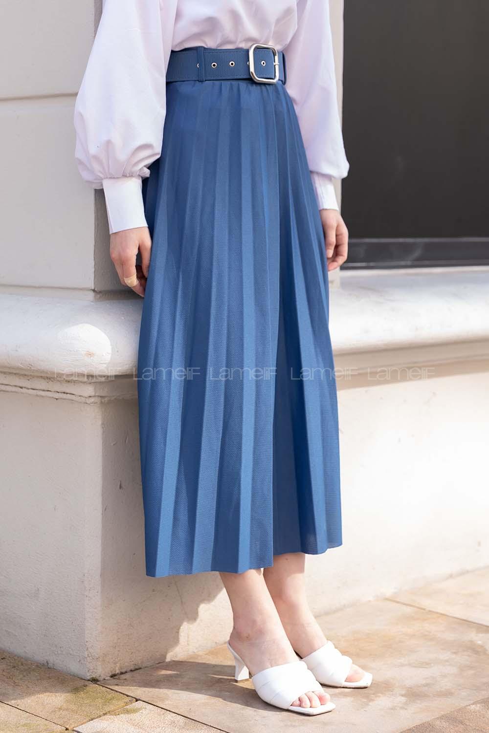 Modalamelif Geniş Kemerli Mira Etek İndigo