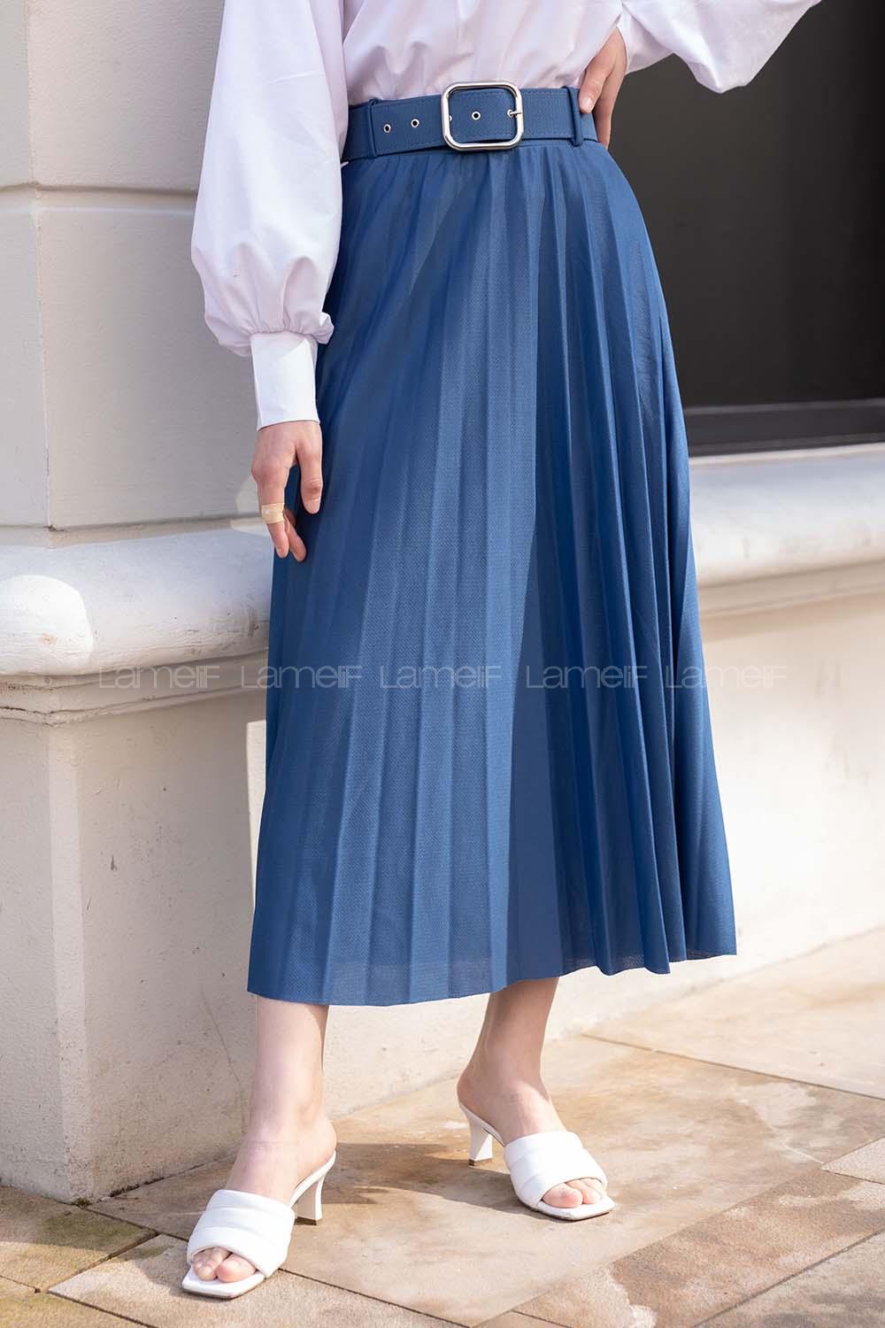 Modalamelif Geniş Kemerli Mira Etek İndigo