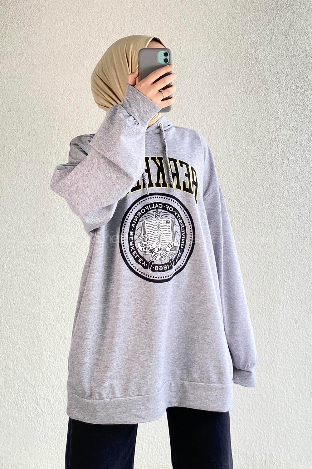 Modalamelif Berkeley Yazı Baskılı Kapüşonlu Sweat Gri