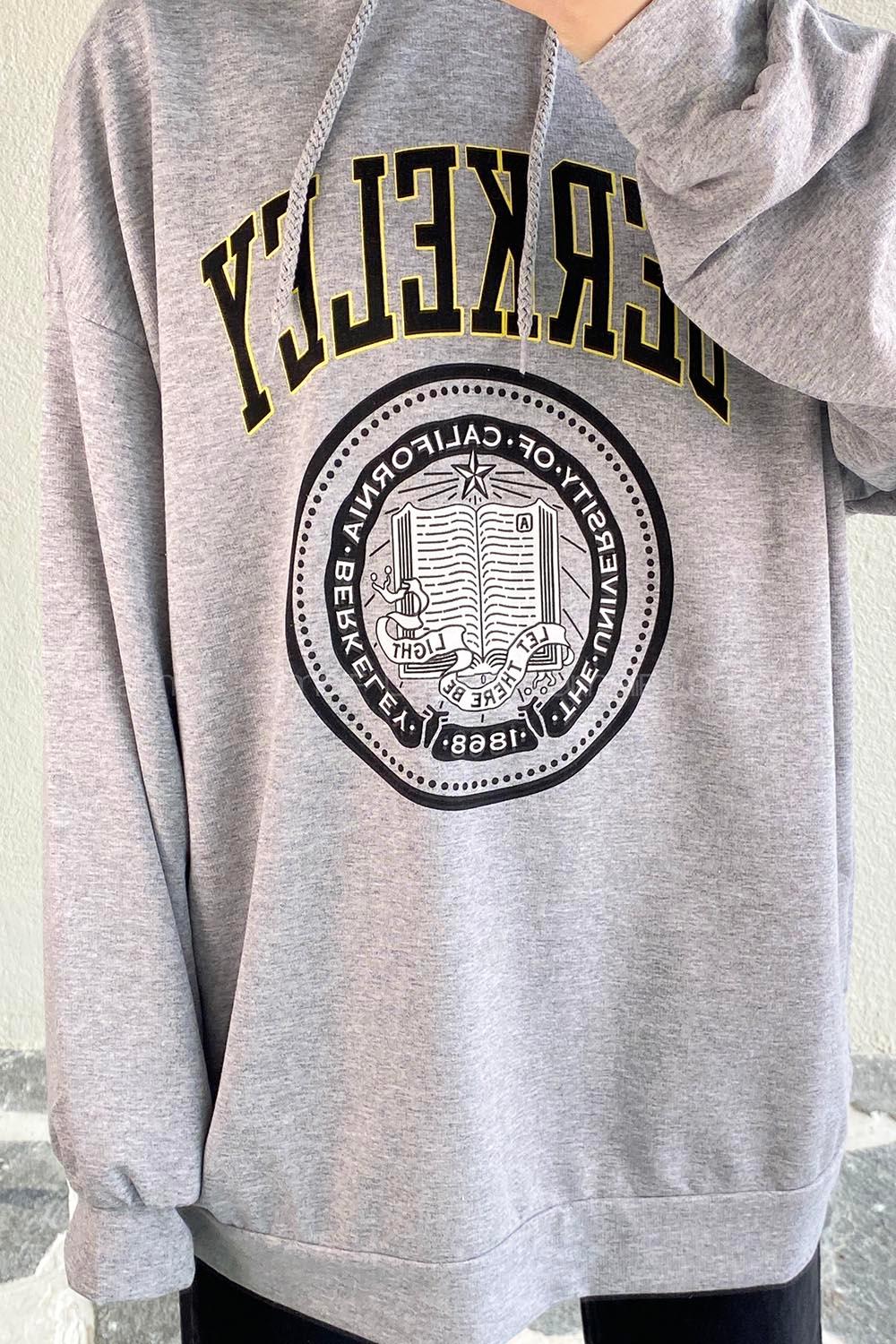 Modalamelif Berkeley Yazı Baskılı Kapüşonlu Sweat Gri