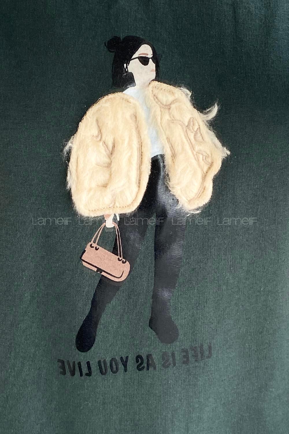 Modalamelif Bisiklet Yaka Girl Nakış Detaylı Sweat Haki