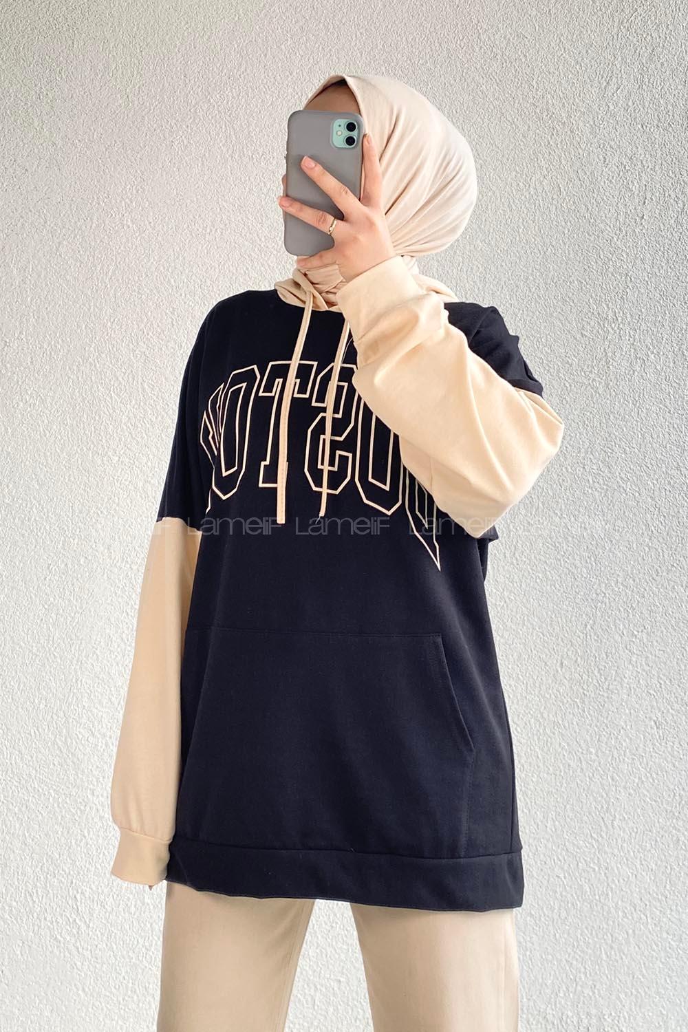 Modalamelif Boston Baskılı Garnili Sweat Siyah