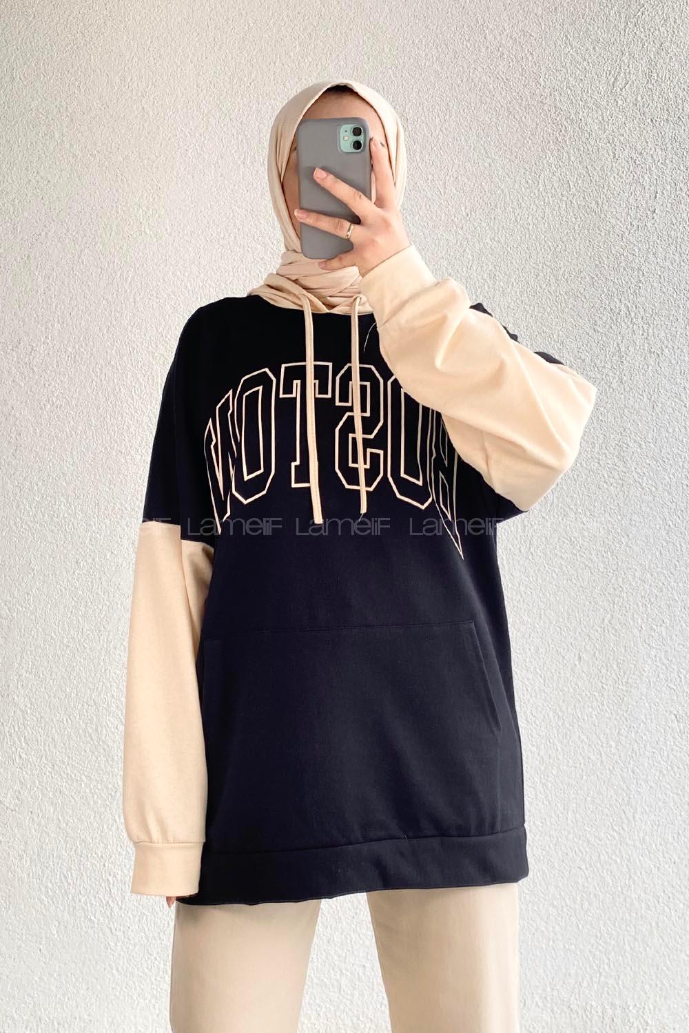 Modalamelif Boston Baskılı Garnili Sweat Siyah