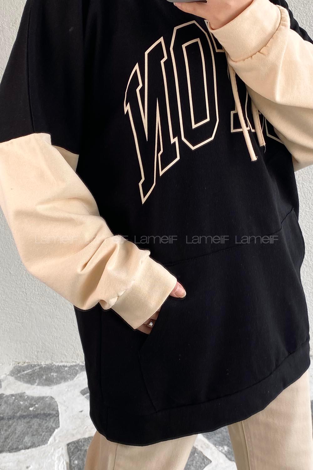 Modalamelif Boston Baskılı Garnili Sweat Siyah