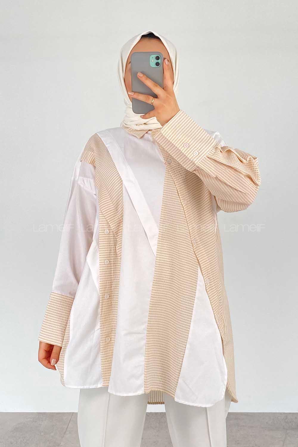 Modalamelif Asimetrik Garnili Tunik Bej