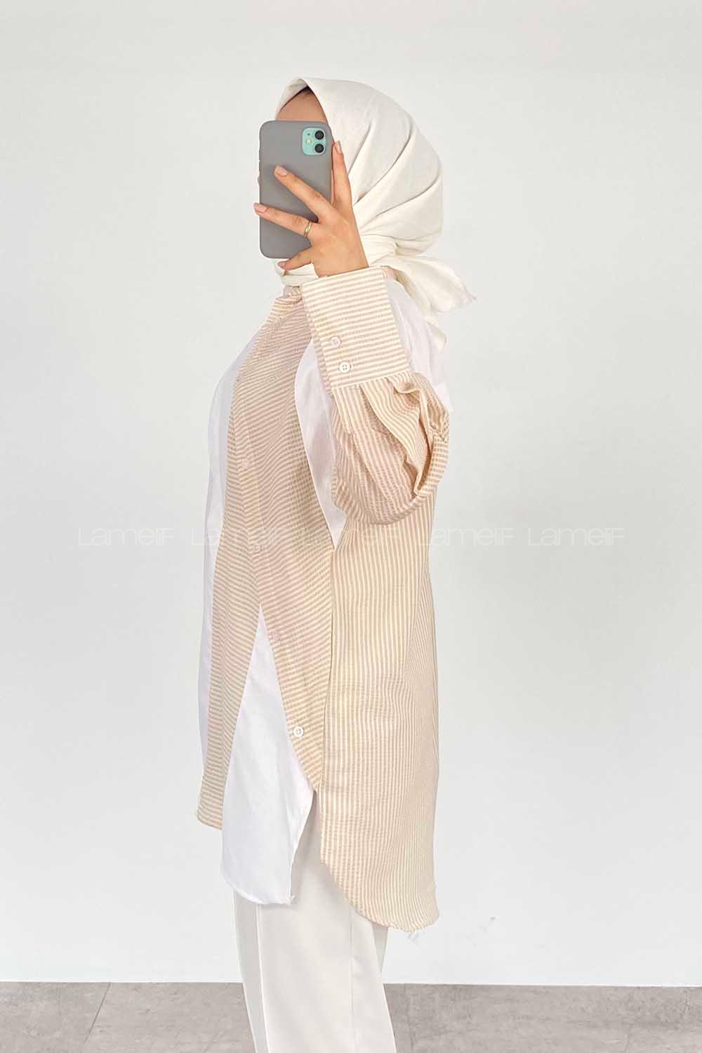 Modalamelif Asimetrik Garnili Tunik Bej