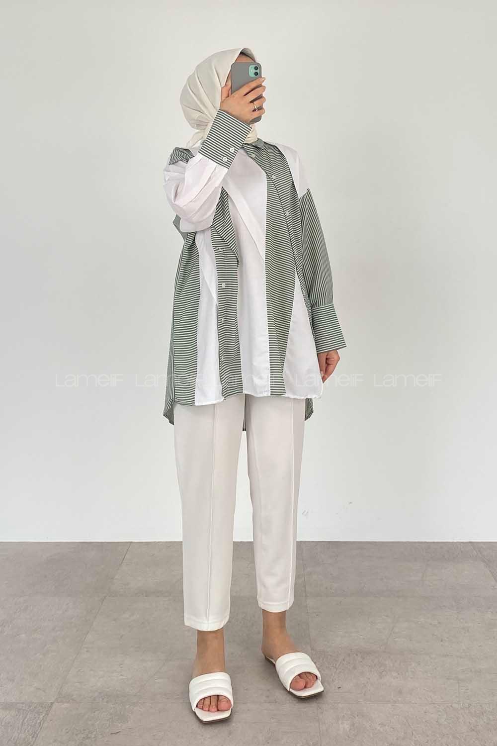 Modalamelif Asimetrik Garnili Tunik Yeşil