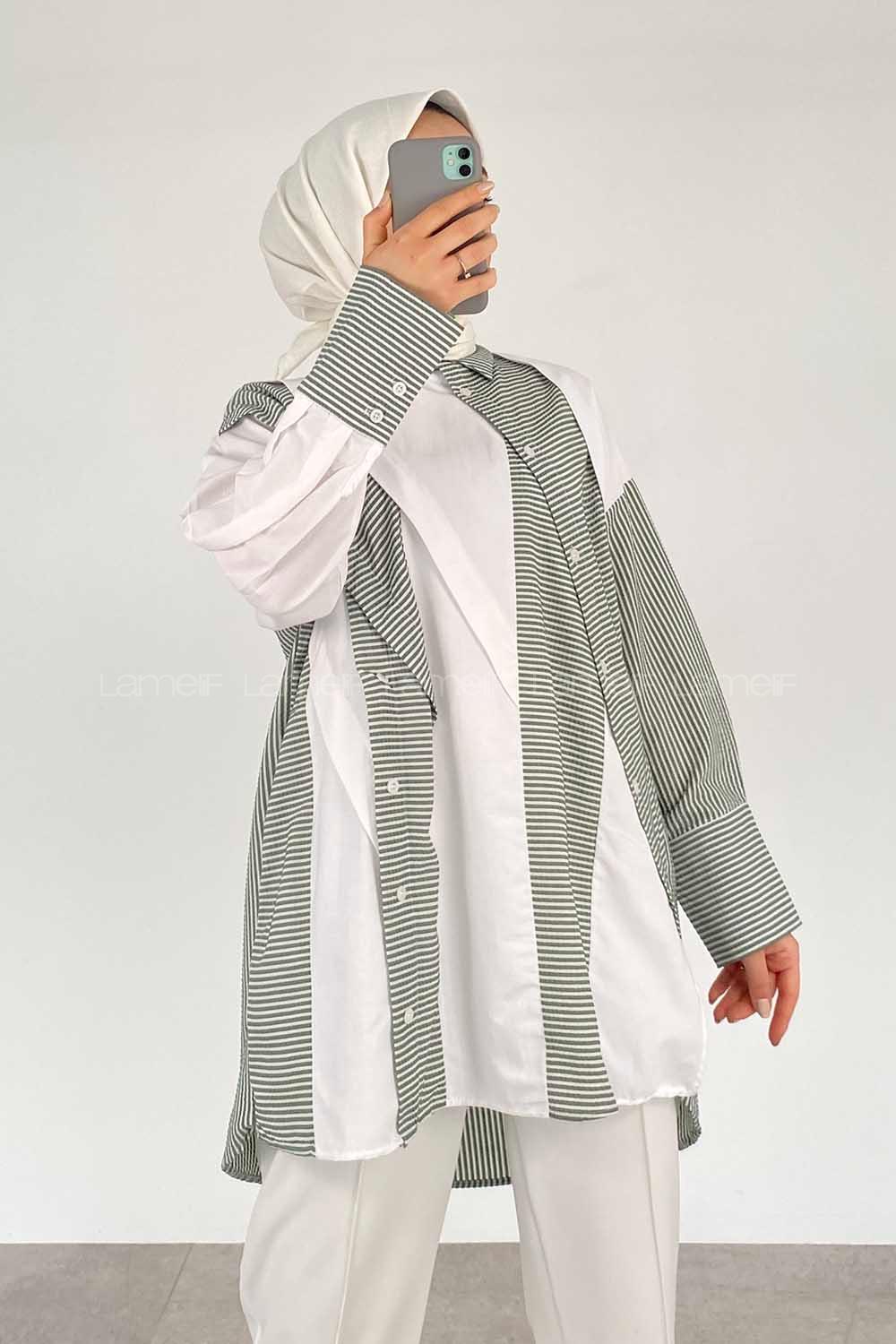 Modalamelif Asimetrik Garnili Tunik Yeşil