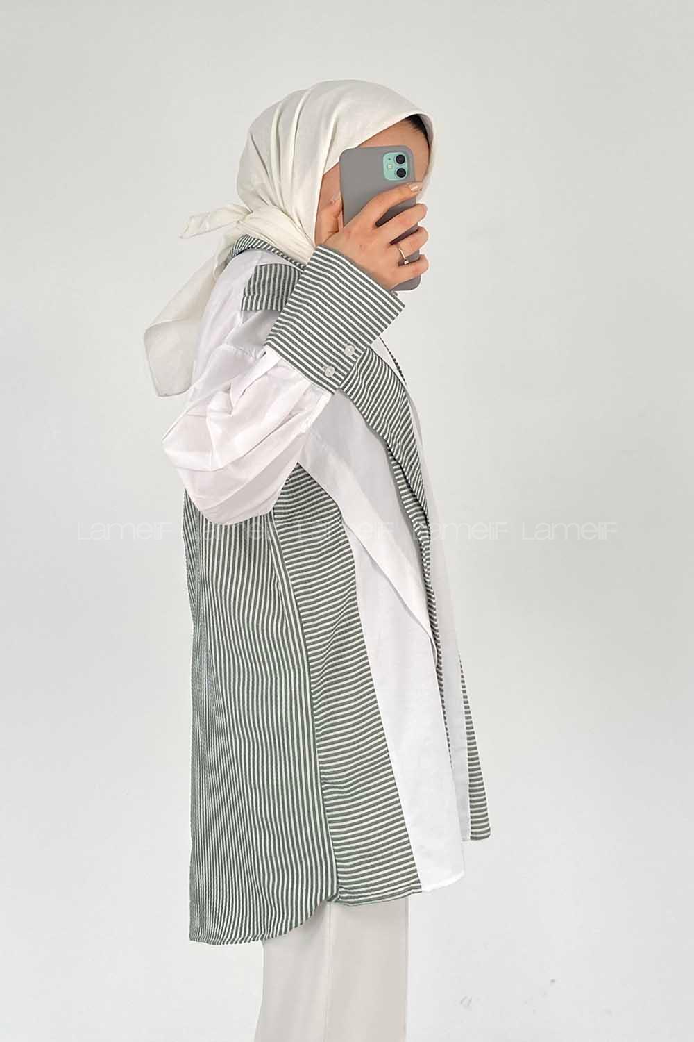 Modalamelif Asimetrik Garnili Tunik Yeşil