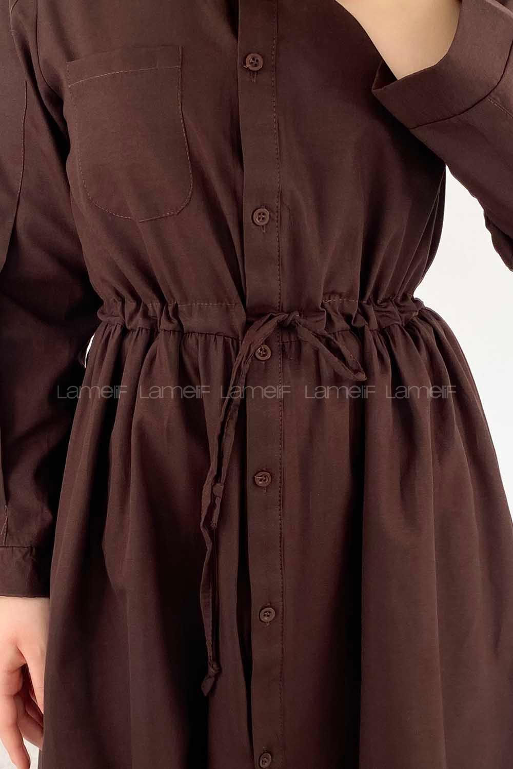 Modalamelif Gömlek Yaka Beli Bağcıklı Tunik Acıkahve