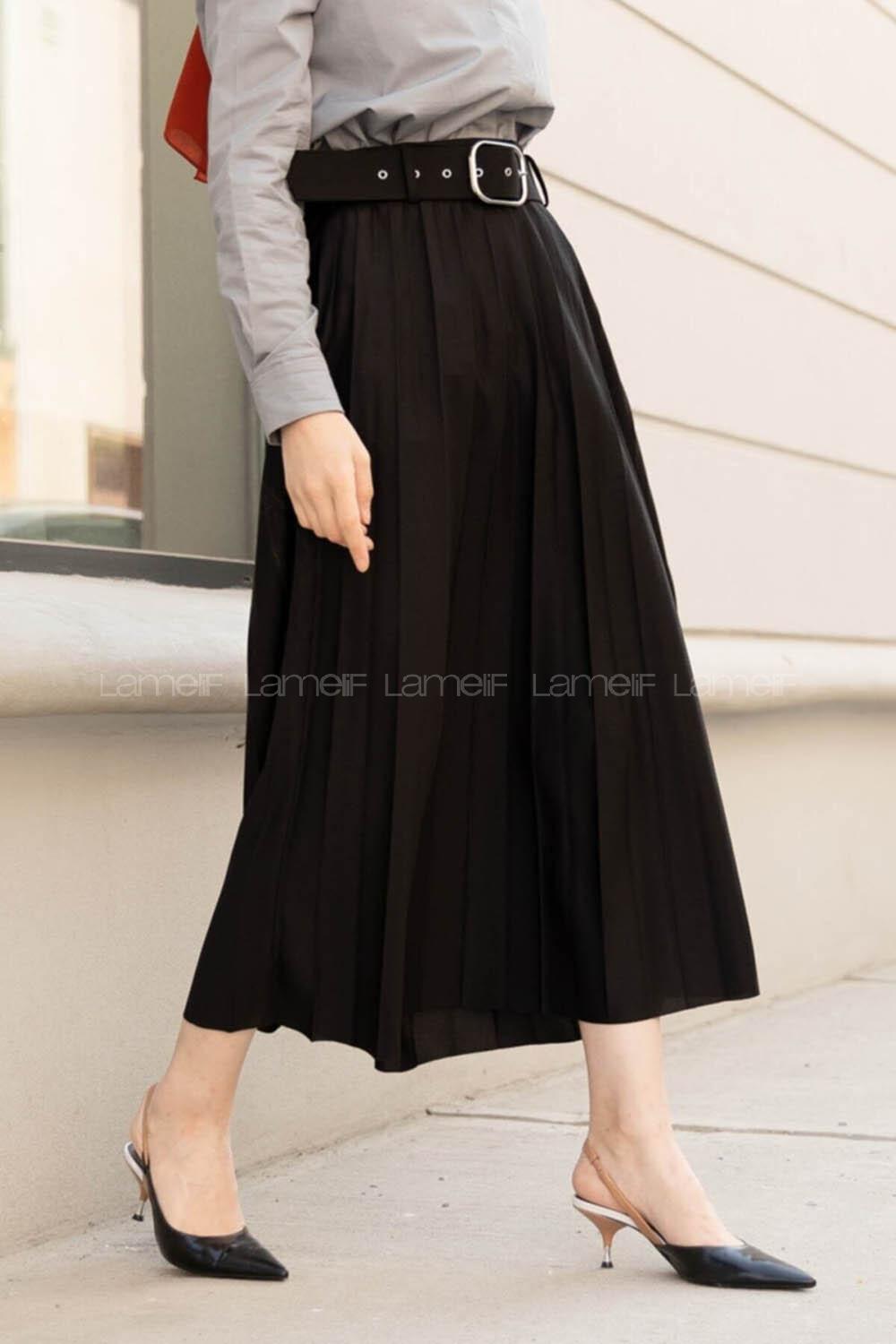 Modalamelif Geniş Kemerli Mira Etek Siyah