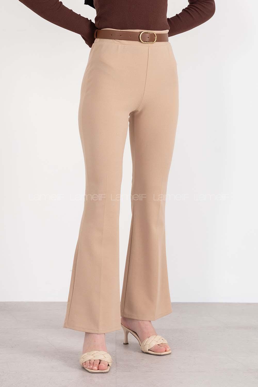 Modalamelif İspanyol Paça  Pantolon Bej