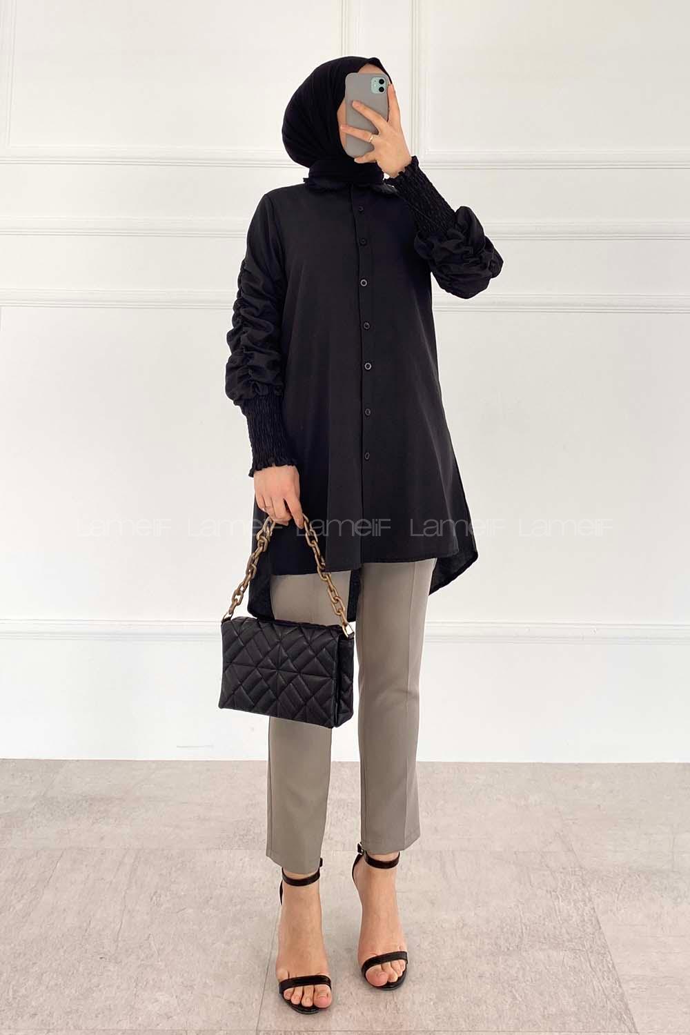 Black Shirt Collar Long Arm Viscose Fabric Printed Shirt