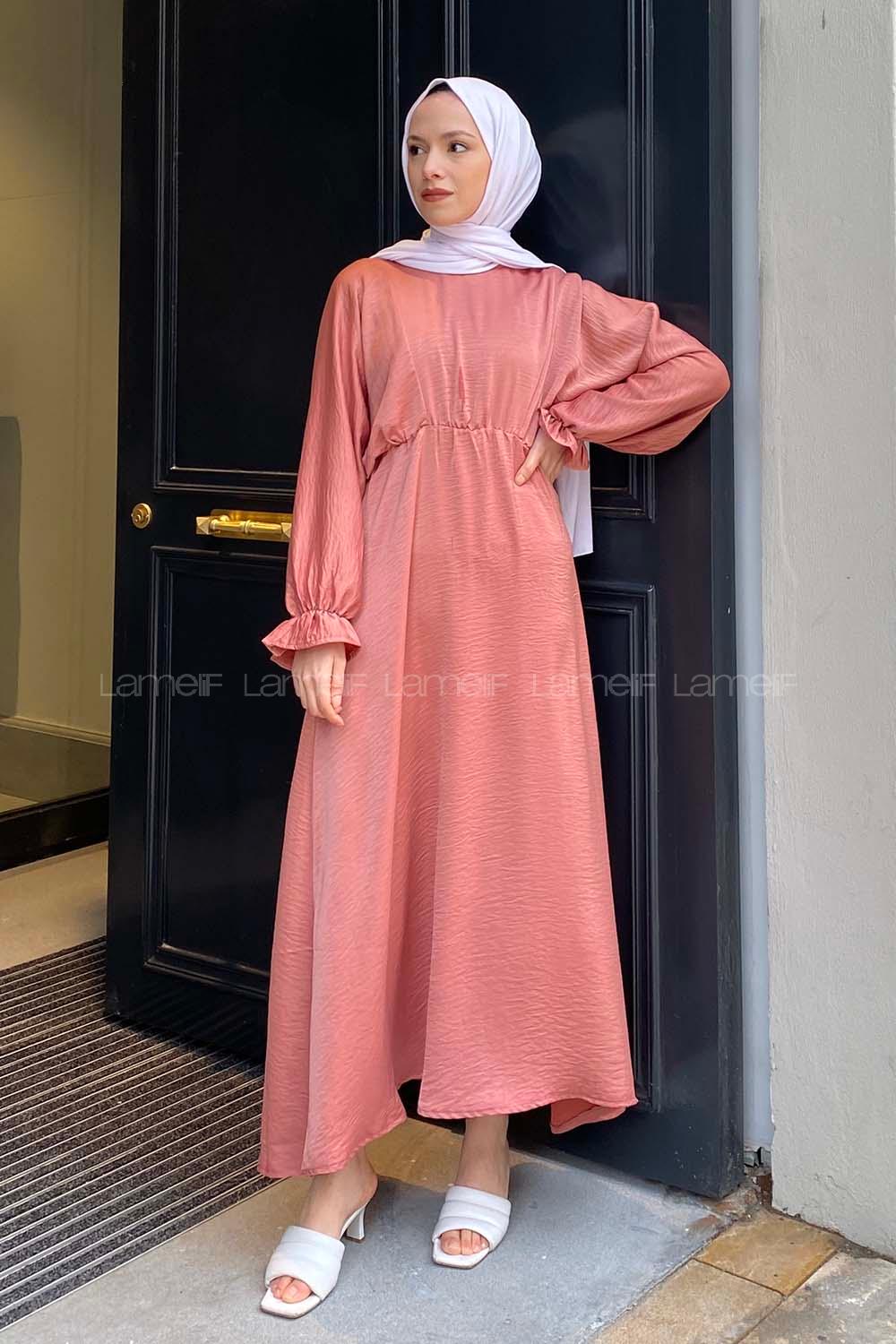 Rose Medium Crew Neck Cotton Fabric Unprinted Dresess