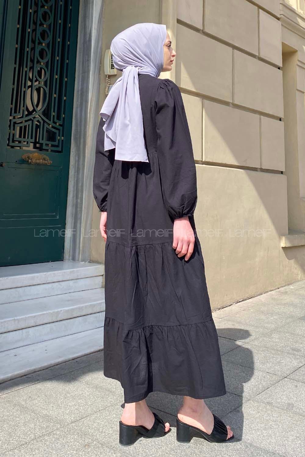 Modalamelif Balon Kol Poplin Elbise Siyah