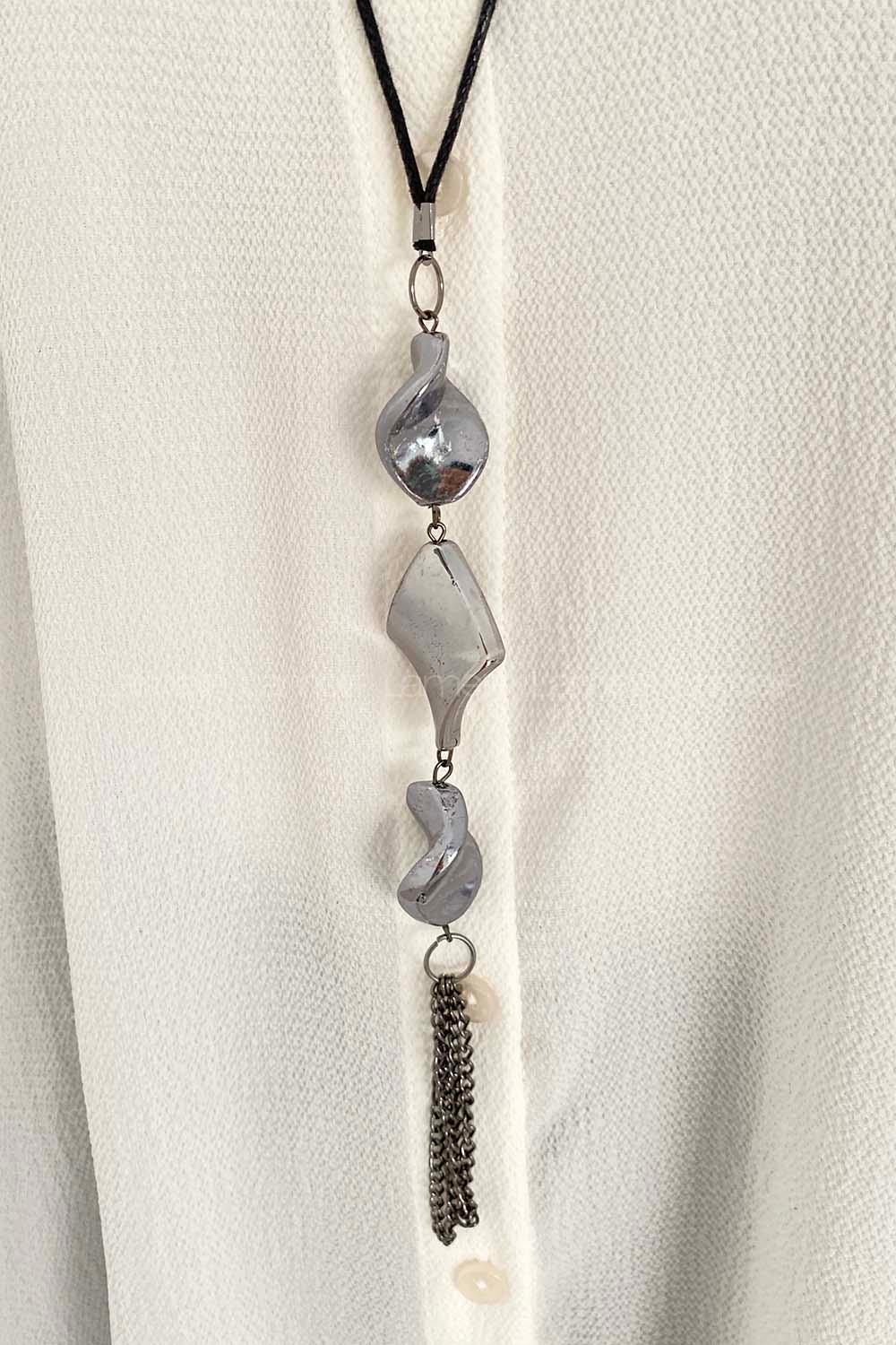 Lamelif Yarasa Kol Kolye Aksesuar Gömlek Beyaz