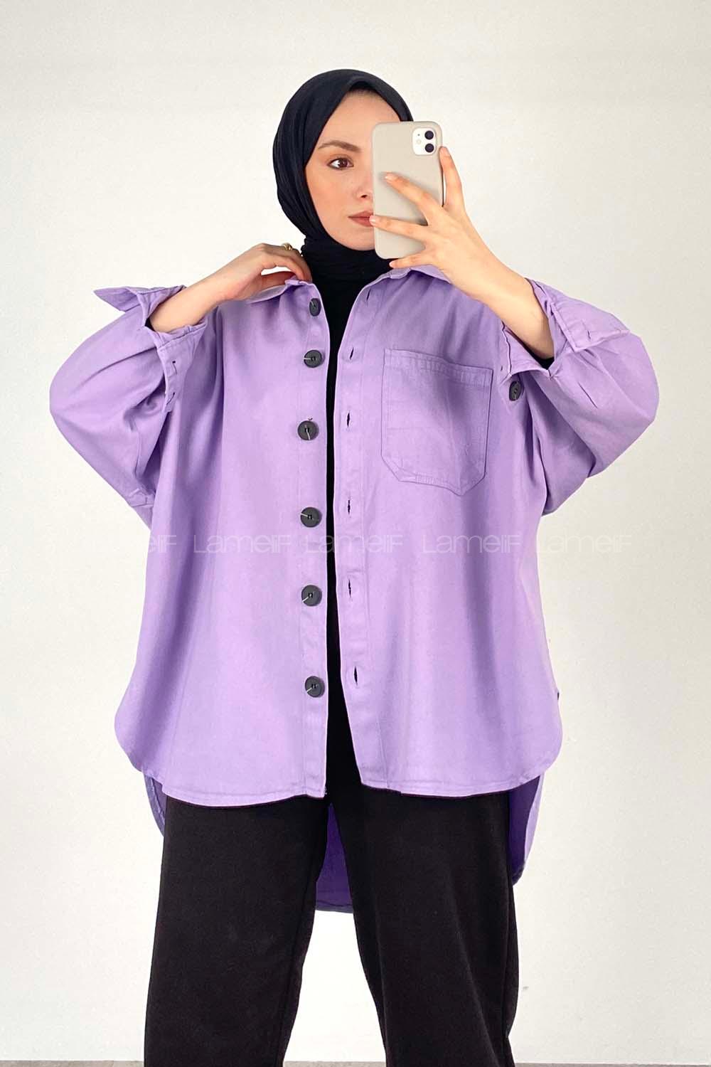 Modalamelif Arkası Baskılı Gabardin Ceket Lila