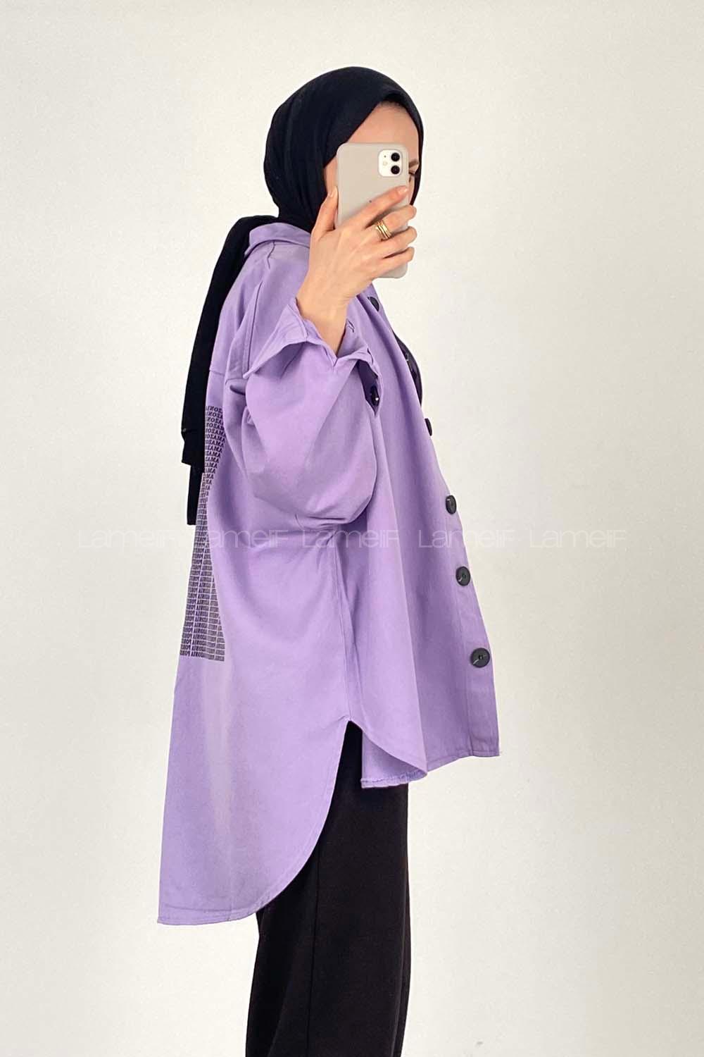 Modalamelif Arkası Baskılı Gabardin Ceket Lila