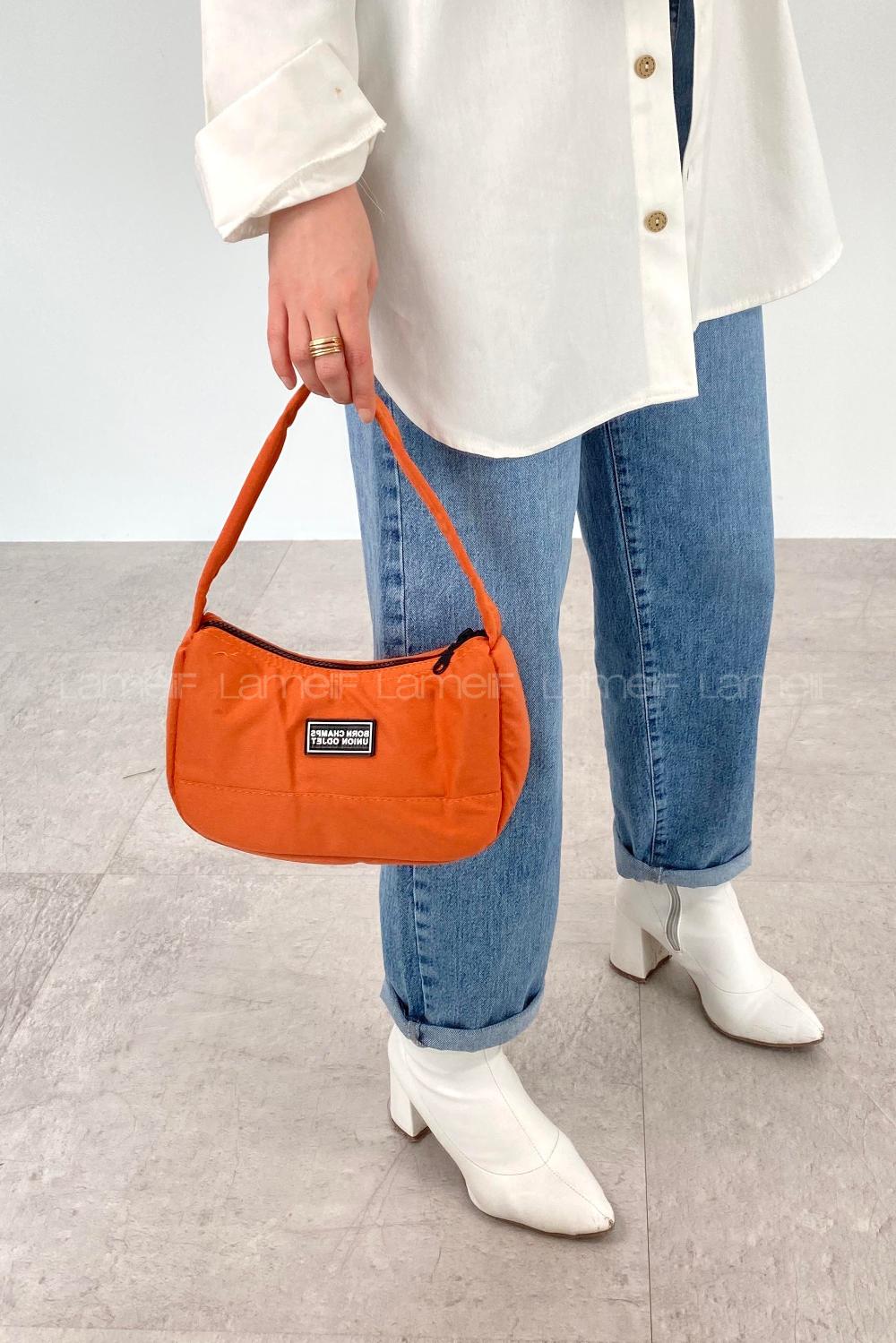 Orange Buckle Skin Hand Bag Bag