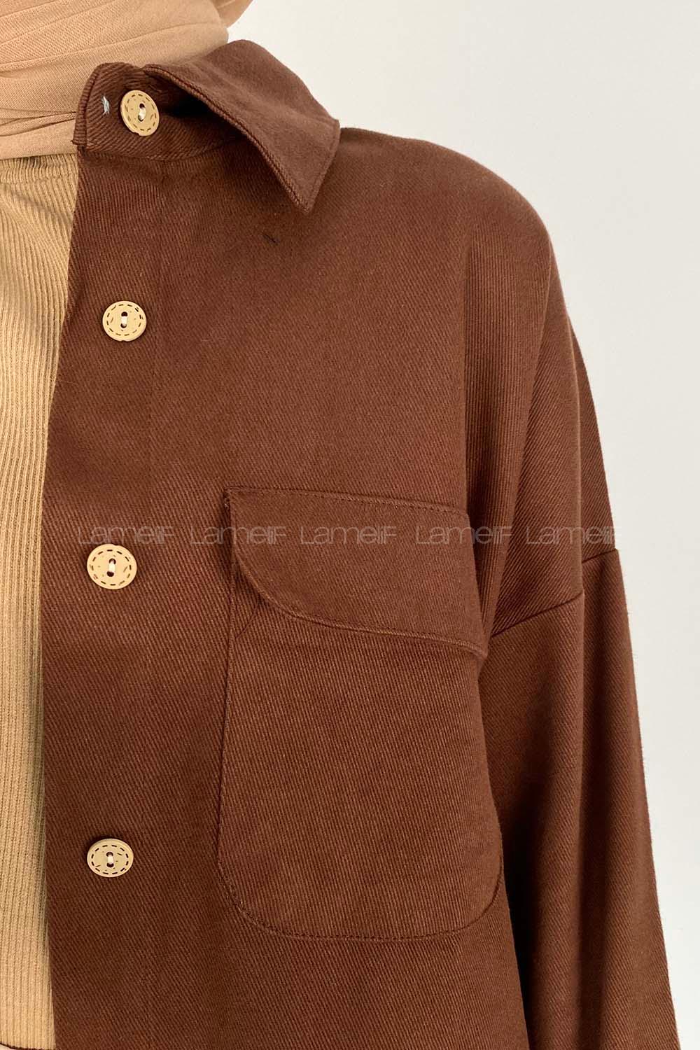 Modalamelif Kapak Cepli Oversize Gömlek Acı Kahve