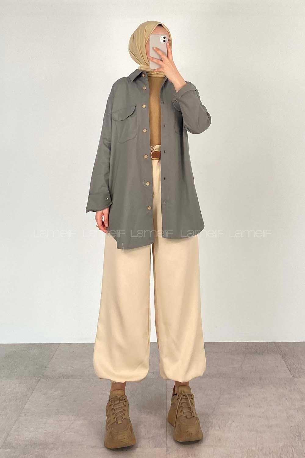 Modalamelif Kapak Cepli Oversize Gömlek Haki