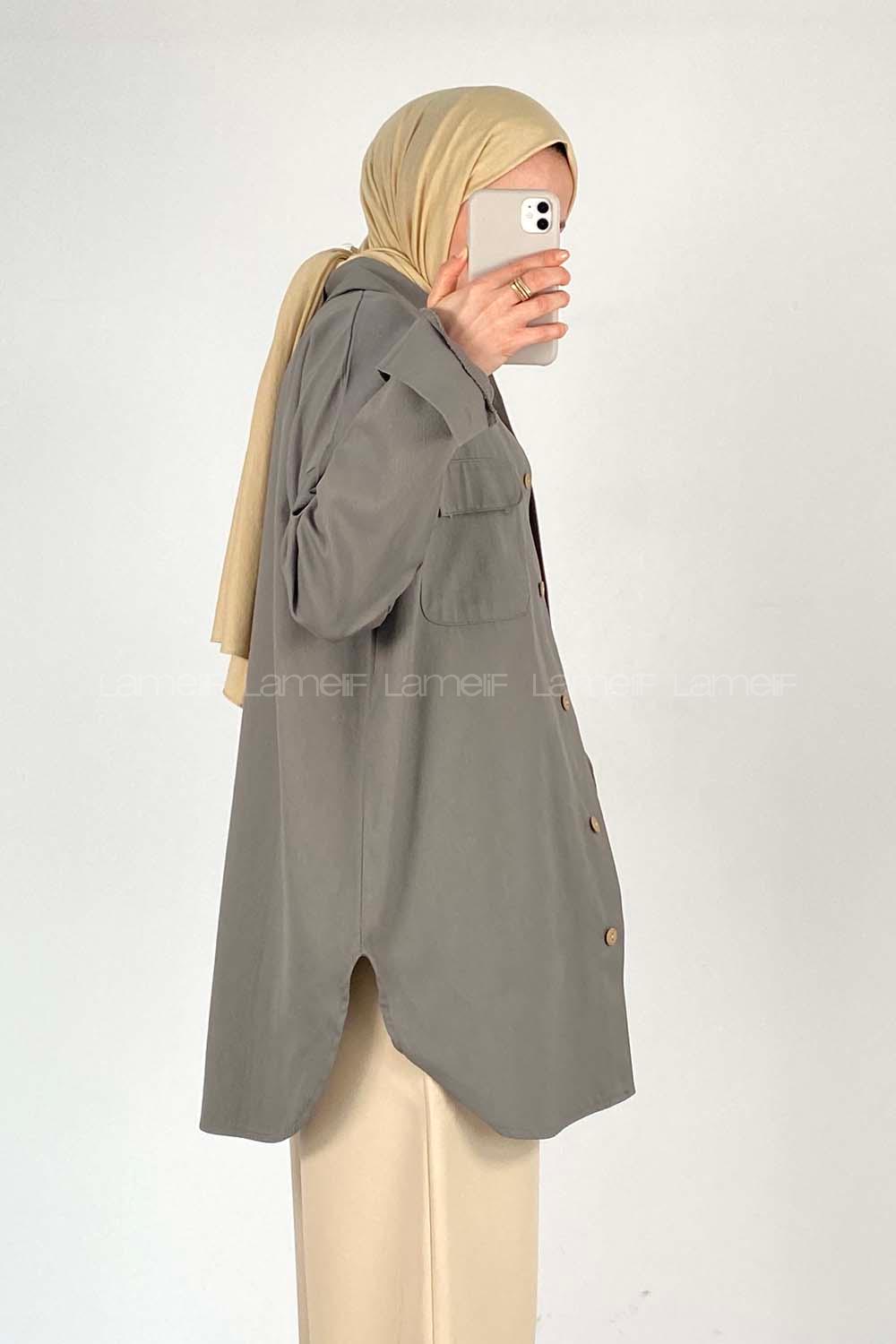 Modalamelif Kapak Cepli Oversize Gömlek Haki