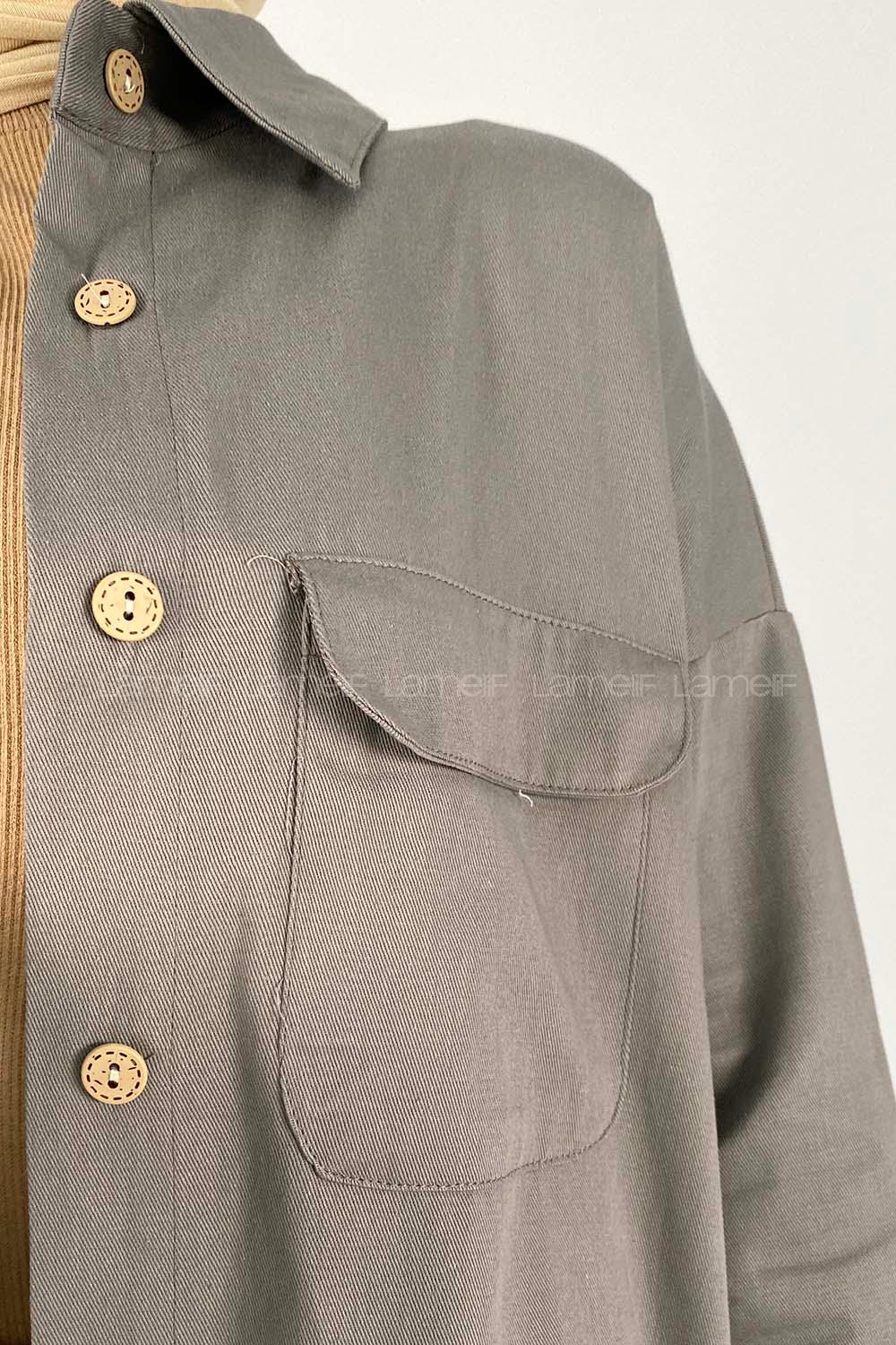 Modalamelif Kapak Cepli Oversize Gömlek Haki