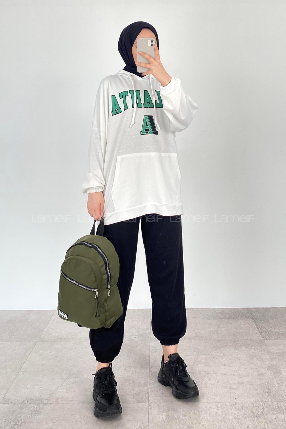 Modalamelif Kapüşonlu Atlanta Baskılı Sweatshirt Ekru