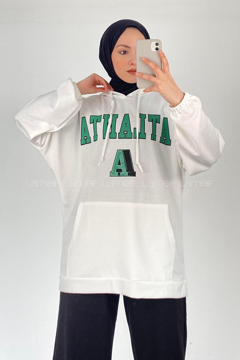 Modalamelif Kapüşonlu Atlanta Baskılı Sweatshirt Ekru