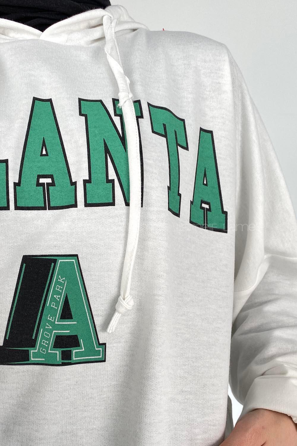 Modalamelif Kapüşonlu Atlanta Baskılı Sweatshirt Ekru