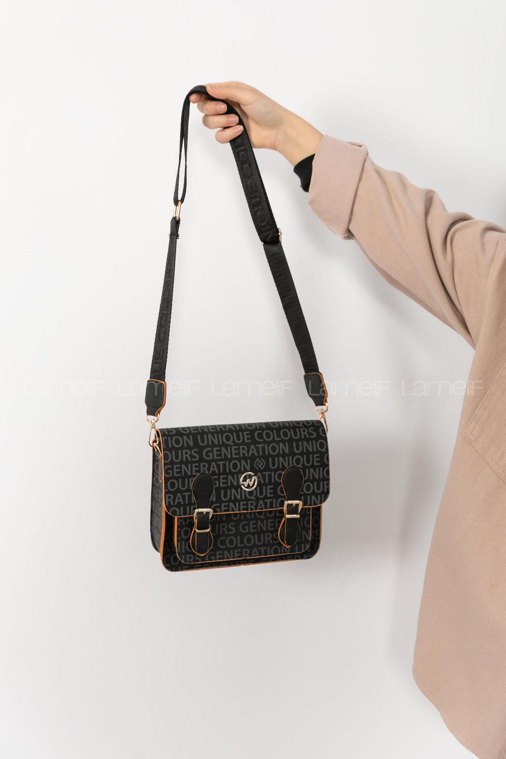 Black Tan Buckle Skin Hand Bag Arm Bag Bag