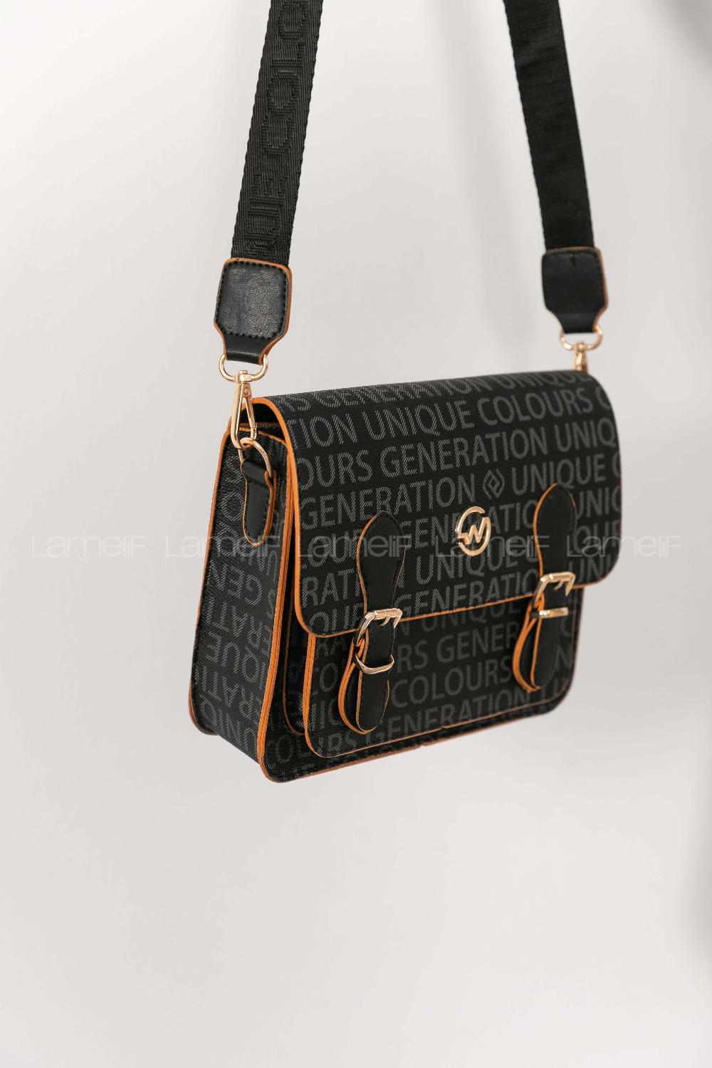 Black Tan Buckle Skin Hand Bag Arm Bag Bag