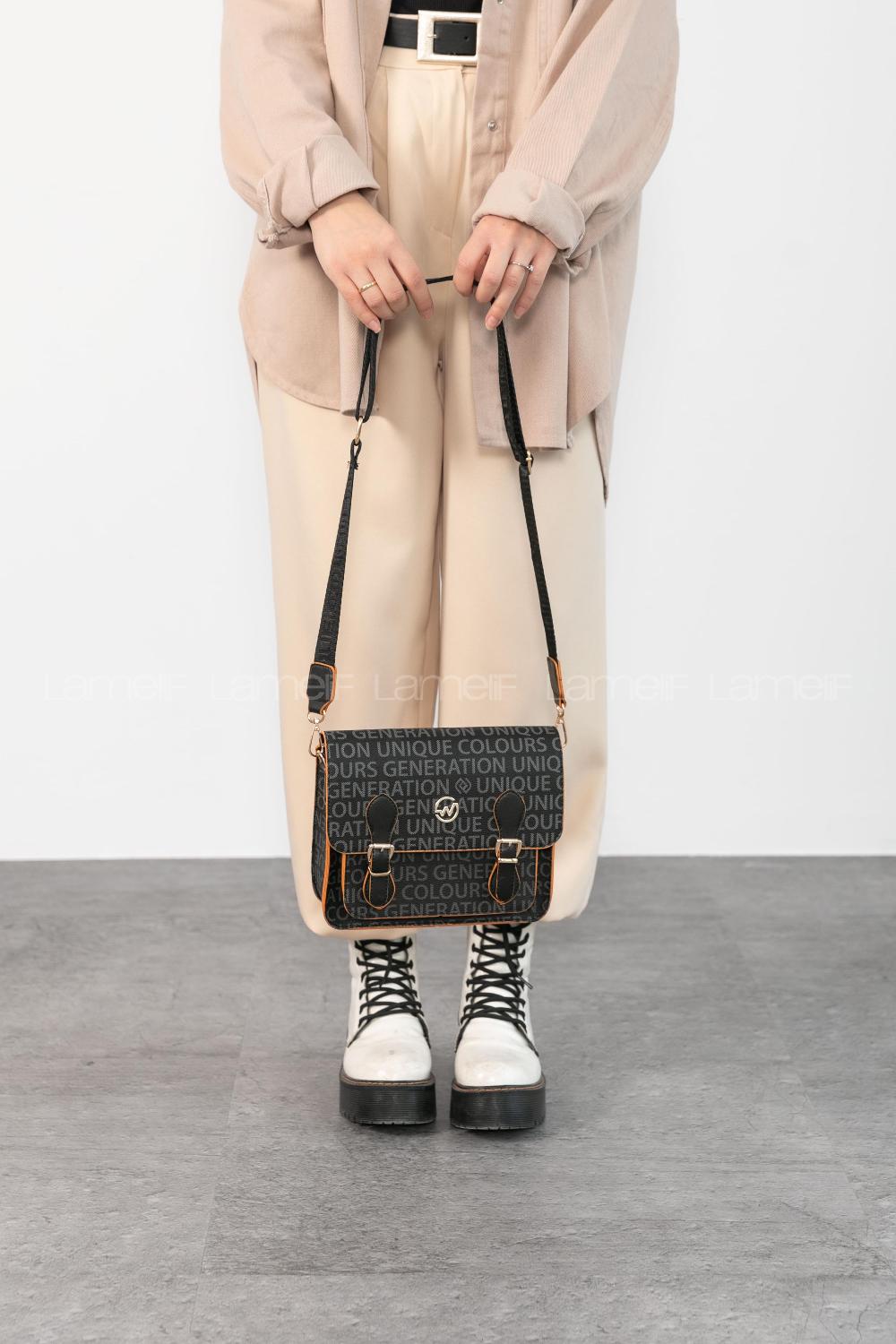 Black Tan Buckle Skin Hand Bag Arm Bag Bag