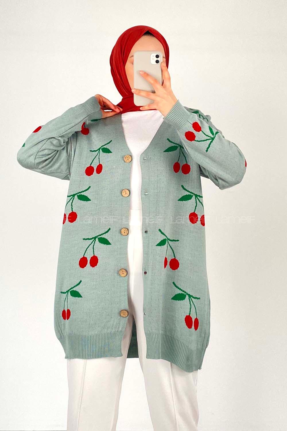 Modalamelif Kiraz Desenli Hırka Çağla