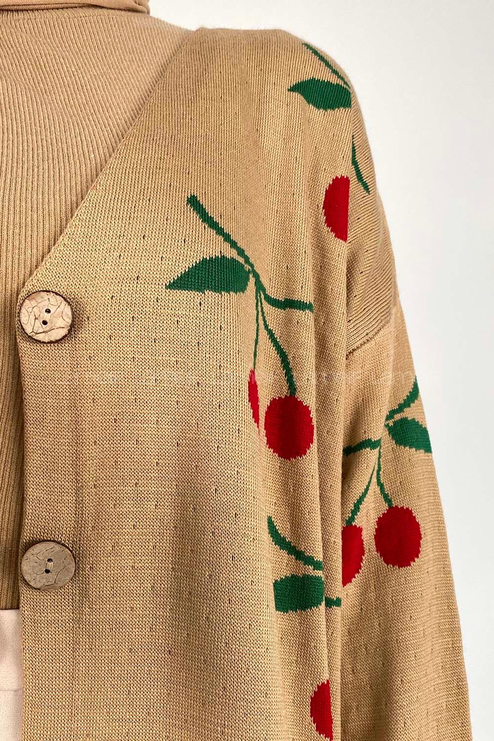 Modalamelif Kiraz Desenli Hırka Camel