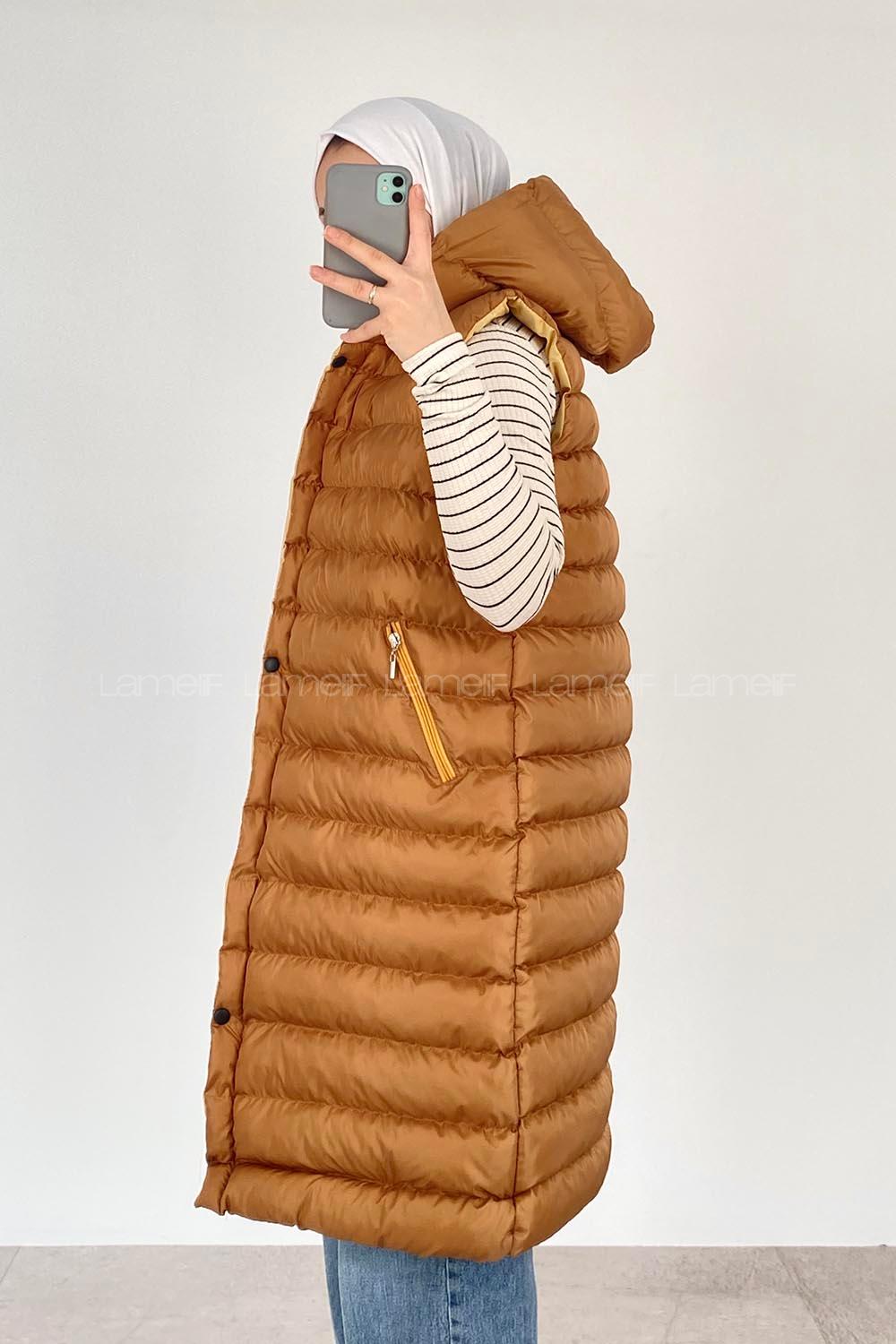 Modalamelif Kapşonlu Bohem Şişme Yelek Hardal Sarısı