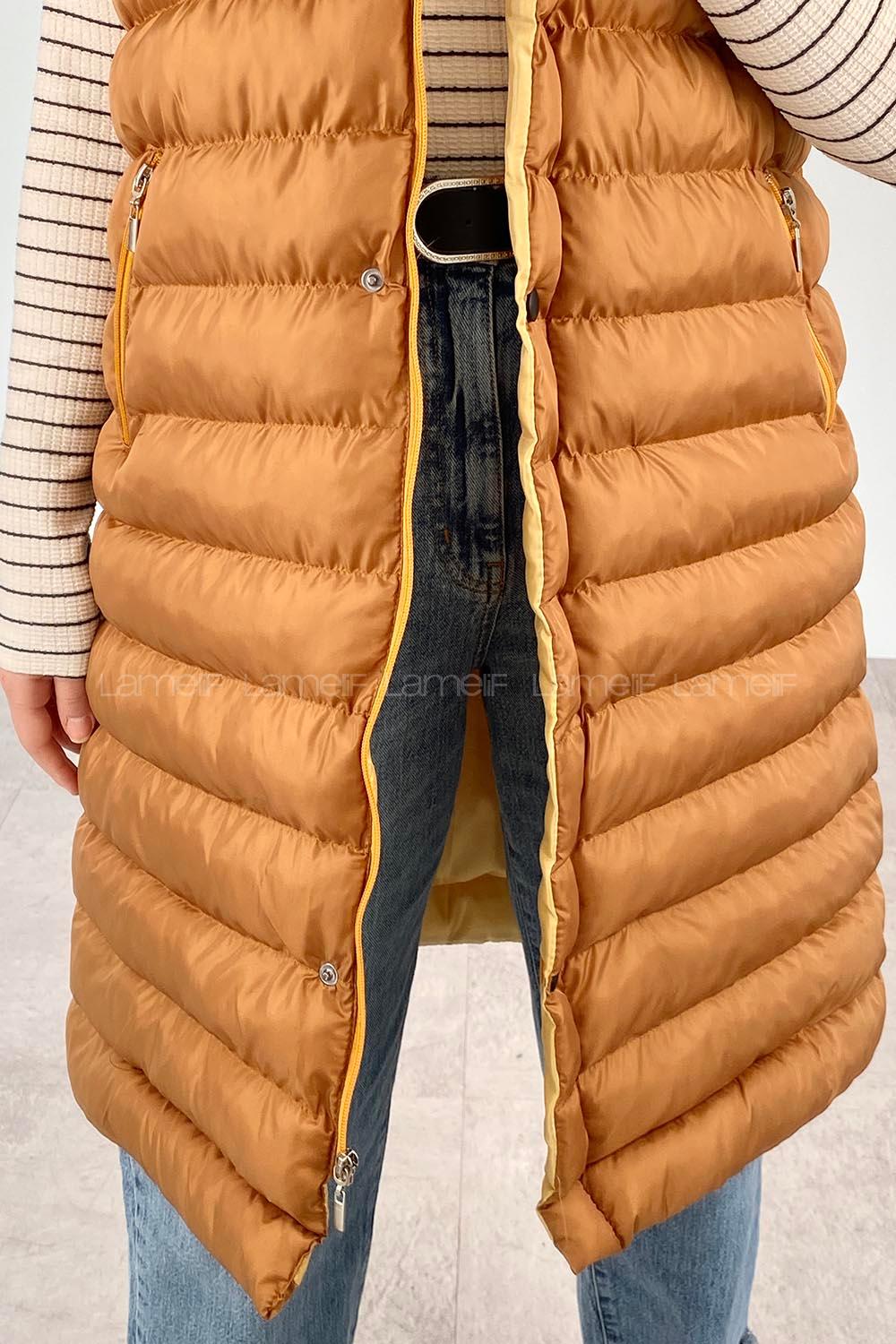 Modalamelif Kapşonlu Bohem Şişme Yelek Hardal Sarısı