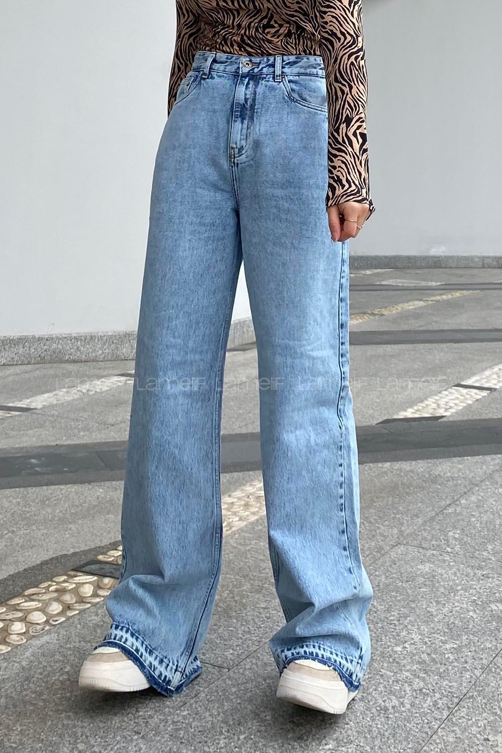 Modalamelif Palazzo Model Paça Sökük Pantolon Buz Mavisi