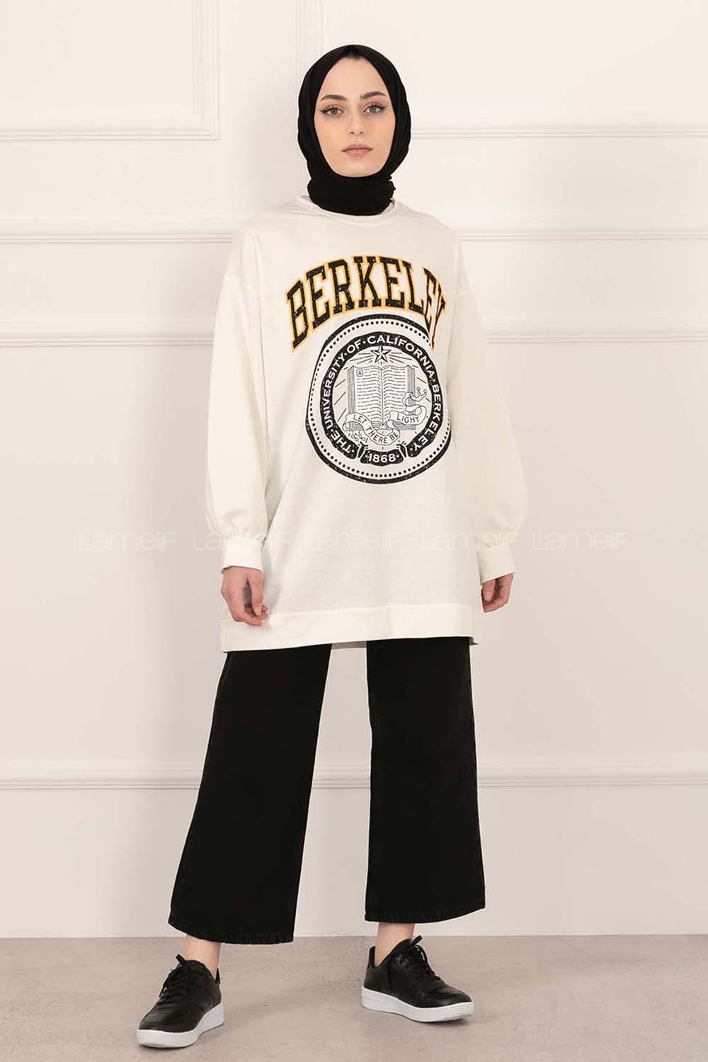 Modalamelif Bisiklet Yakalı Berkeley Yazı Baskılı Tunik Beyaz