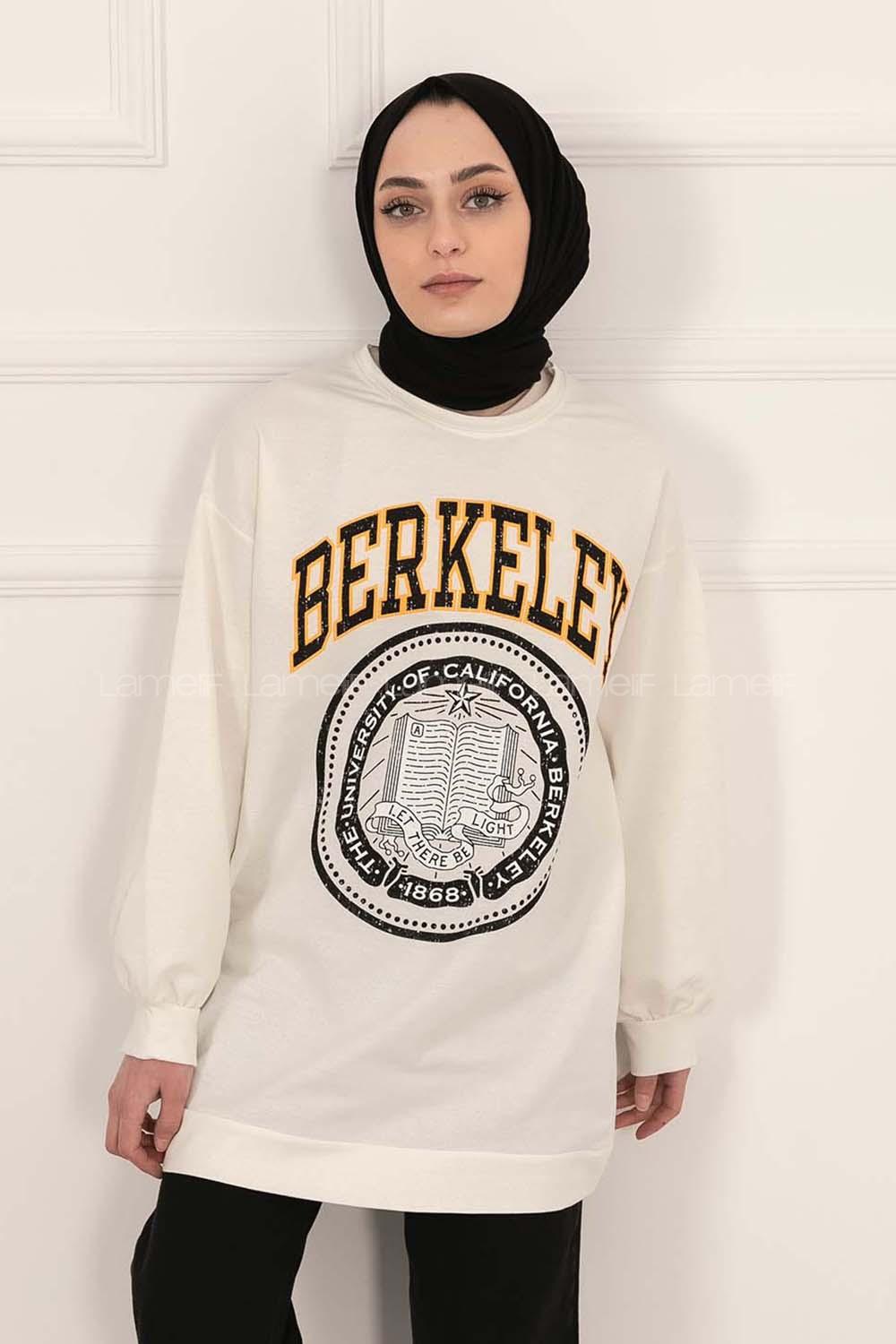 Modalamelif Bisiklet Yakalı Berkeley Yazı Baskılı Tunik Beyaz